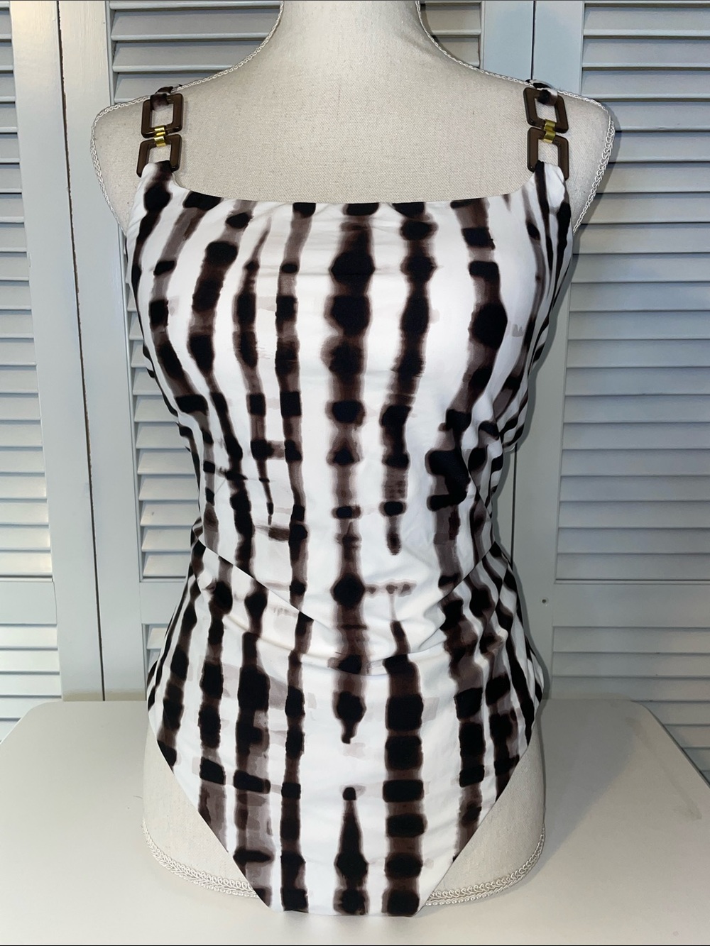 NWOT La Blanca Brown & White Tie Die One Piece Swimsuit- Sz 12